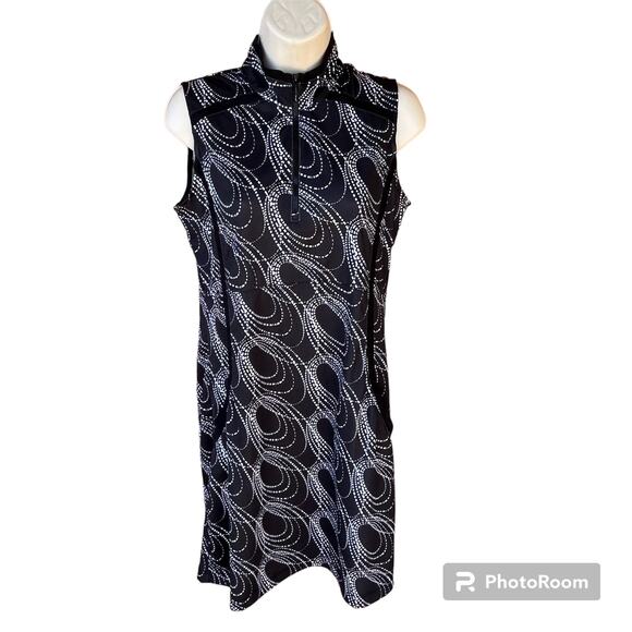 EPNY EP Pro Dash Dot Print Black Sleeveless Golf Dress UV 50+ Womens S Pockets - Picture 1 of 13